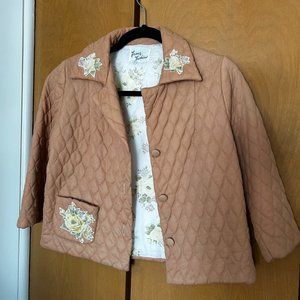 Tan Quilted Jacket with Floral Embroidery